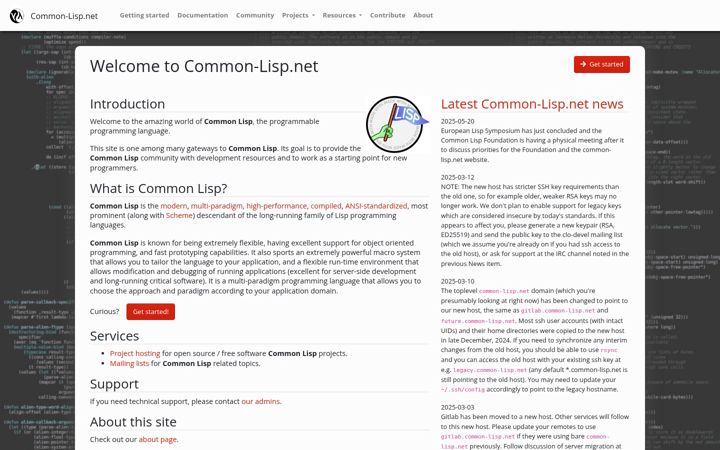 Screenshot of common-lisp.net