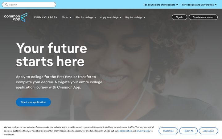 Screenshot von commonapp.org