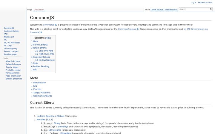 Screenshot ta' commonjs.org