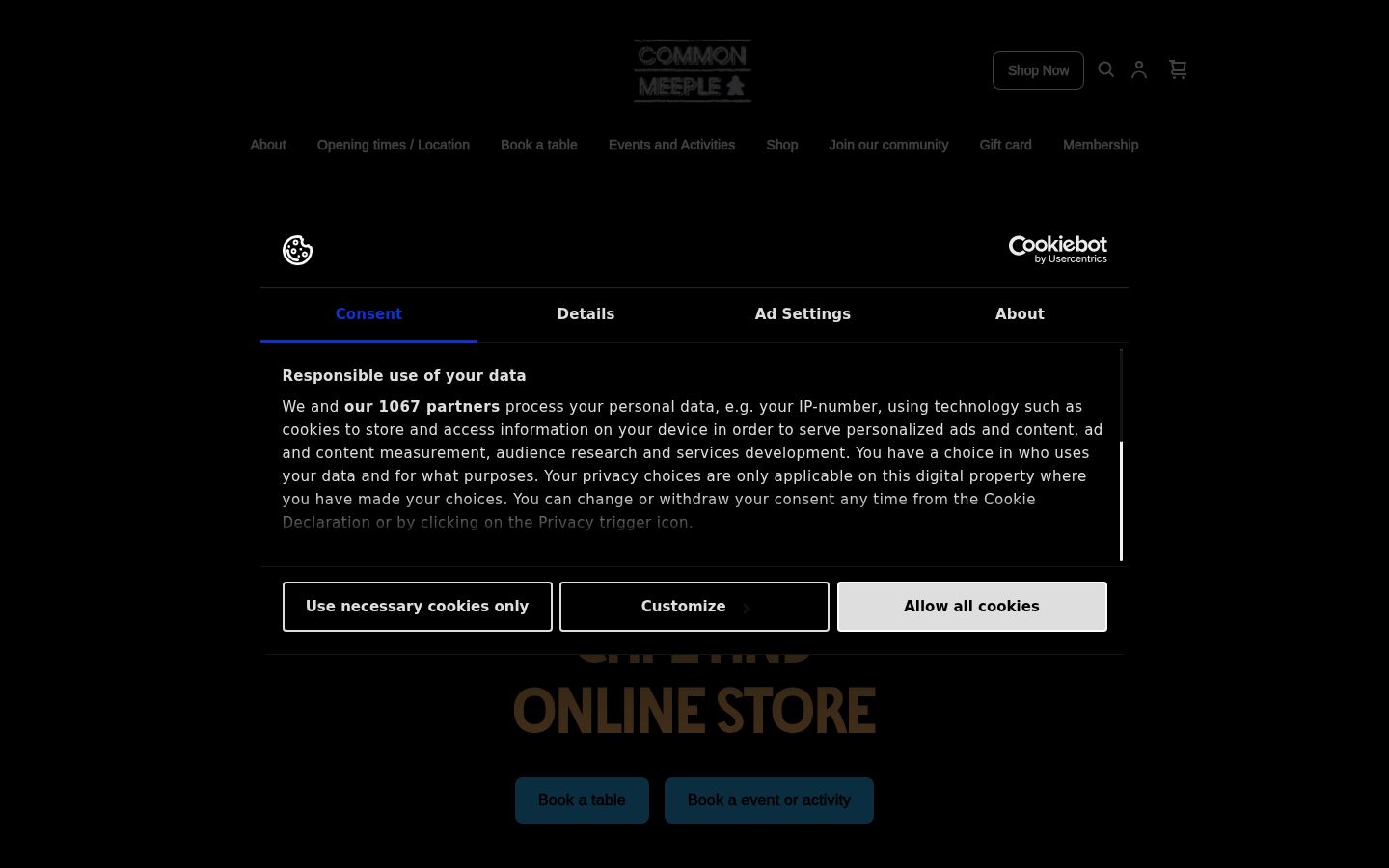 Screenshot del banner di consenso mostrato prima di qualsiasi interazione