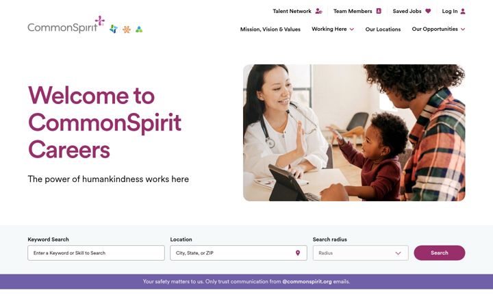 Screenshot of commonspirit.careers