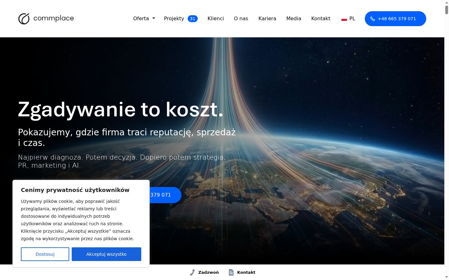 Zrzut ekranu banera zgody wyświetlanego przed jakąkolwiek interakcją