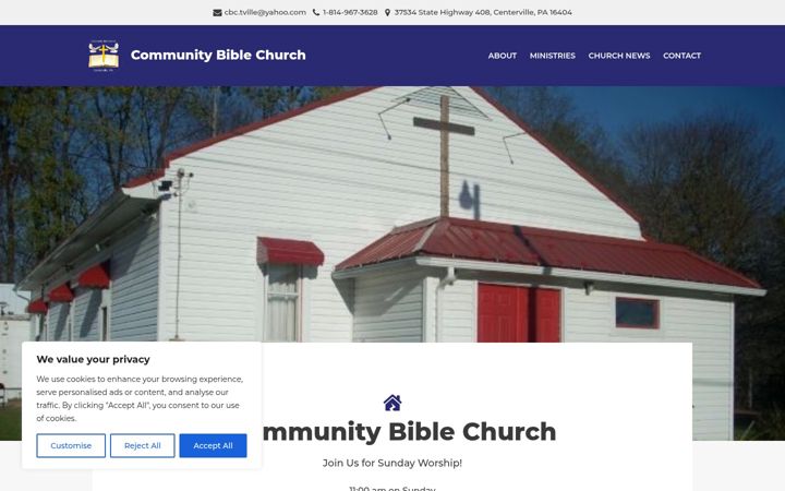 Captură de ecran a communitybiblechurchpa.org
