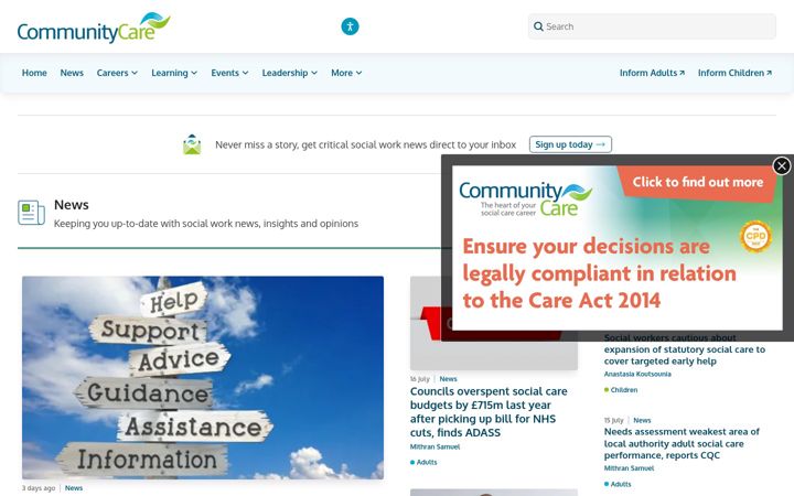 Screenshot of communitycare.co.uk