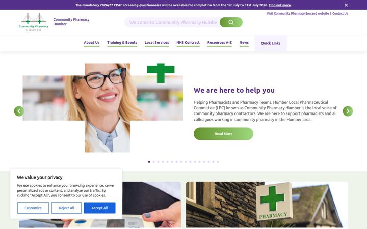 Screenshot of communitypharmacyhumber.co.uk