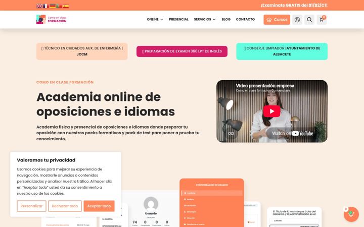 Screenshot stránky comoenclaseformacion.es