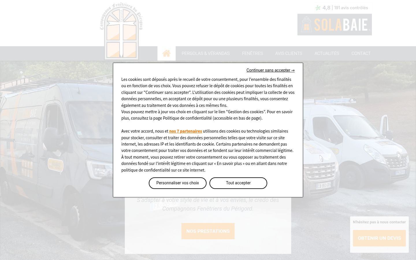 Capture d'écran de la bannière de consentement affichée avant toute interaction