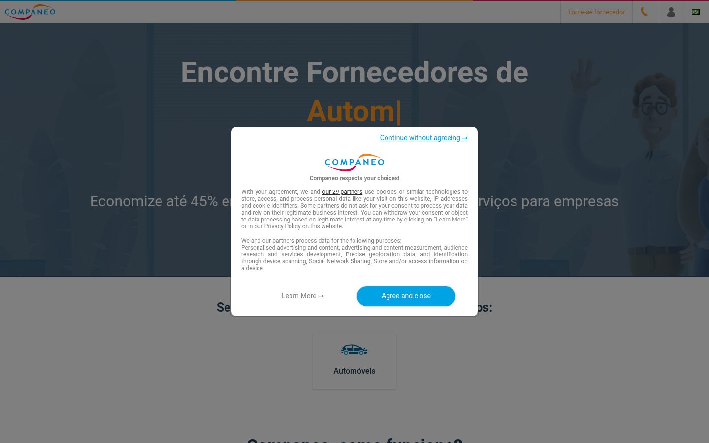 Screenshot του banner συγκατάθεσης που εμφανίστηκε πριν από οποιαδήποτε αλληλεπίδραση