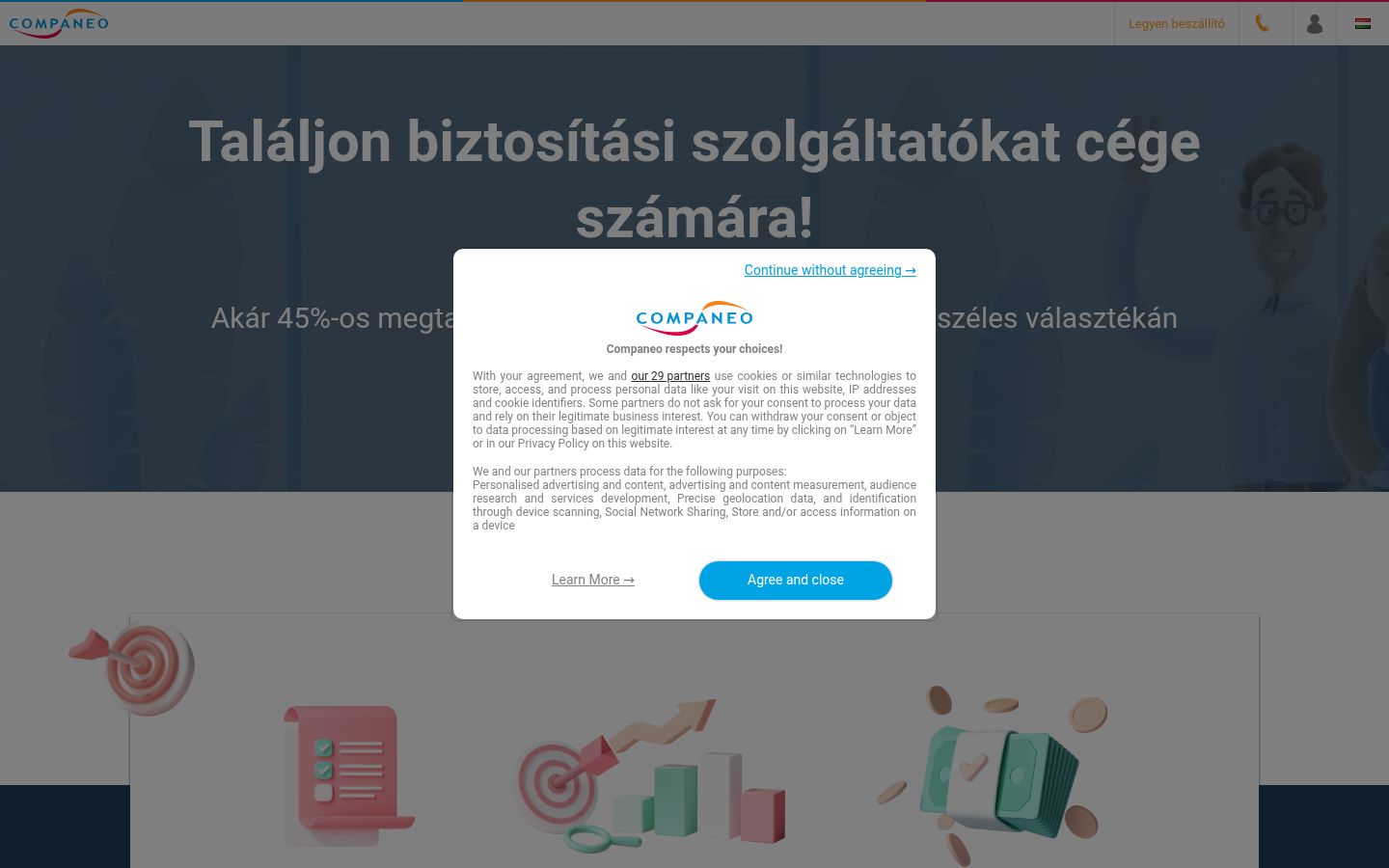 Captură de ecran a bannerului de consimțământ afișat înainte de orice interacțiune