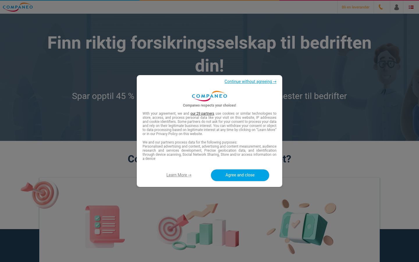 Screenshot van de toestemmingsbanner zoals getoond vóór enige interactie