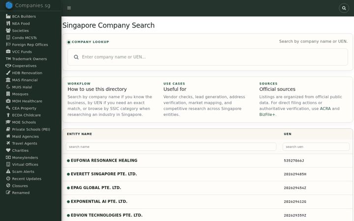 Zrzut ekranu companies.sg