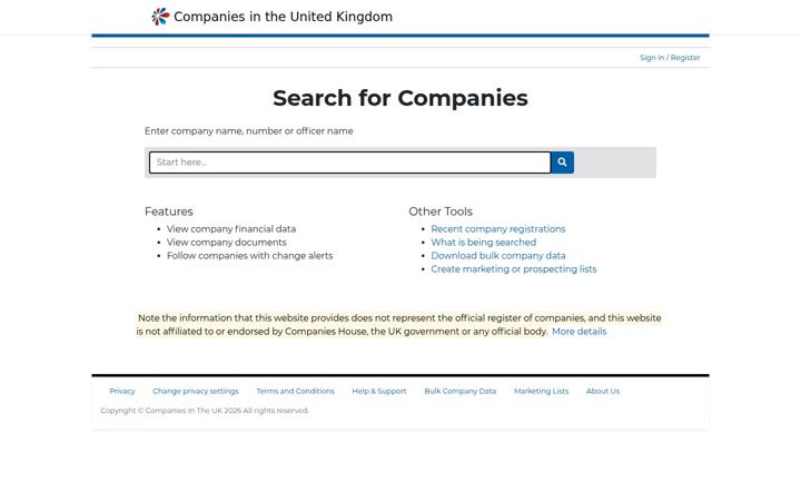 Screenshot of companiesintheuk.co.uk