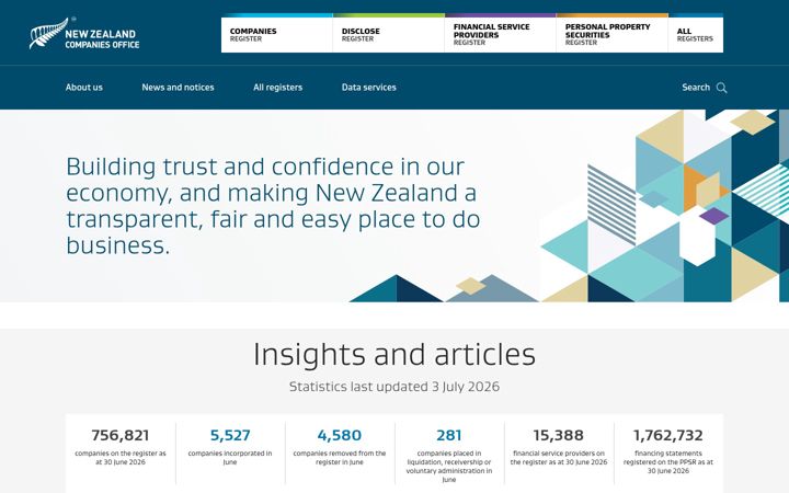 Screenshot of companiesoffice.govt.nz