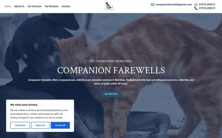 Screenshot of companionfarewells.co.uk