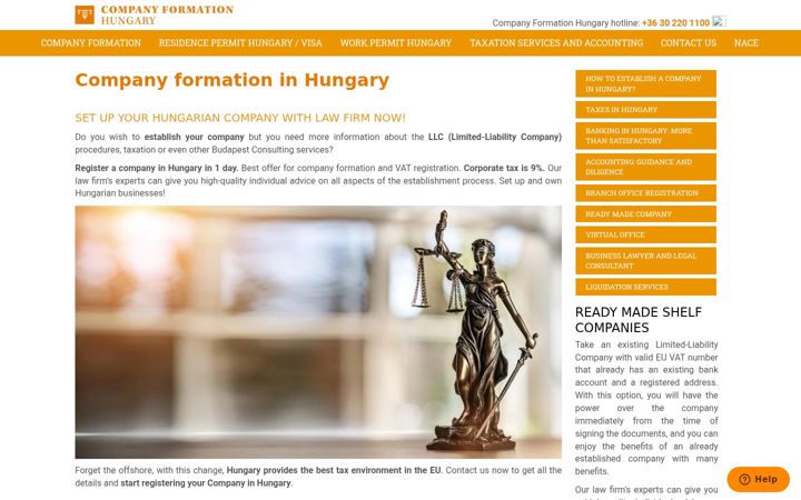 Screenshot of companyformationhungary.com