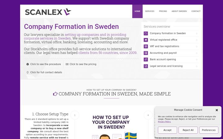 Screenshot of companyformationsweden.eu