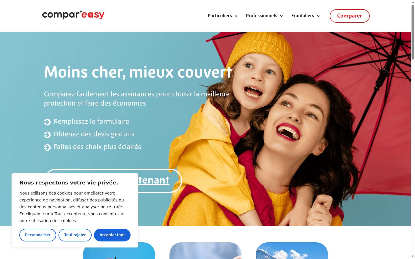 Capture d'écran de la bannière de consentement affichée avant toute interaction