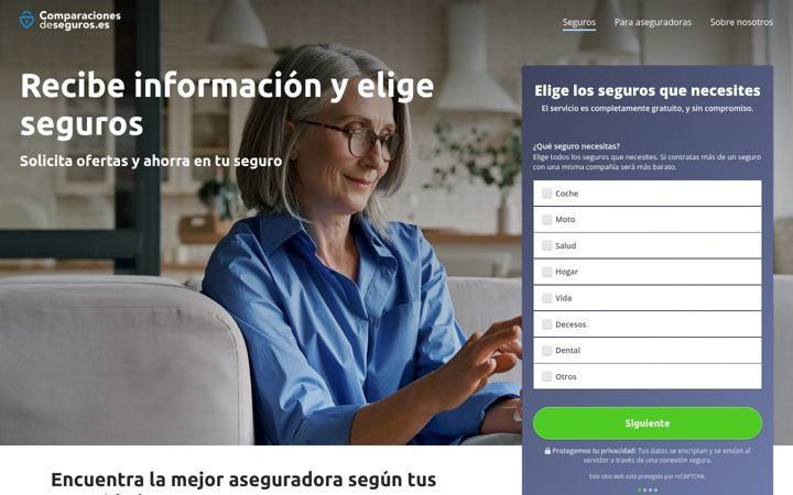 Screenshot of comparacionesdeseguros.es