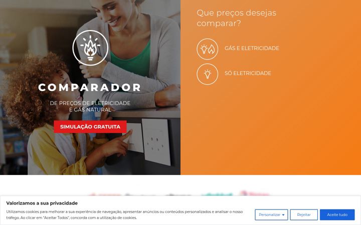 Screenshot of comparador-eletricidade-gas.pt