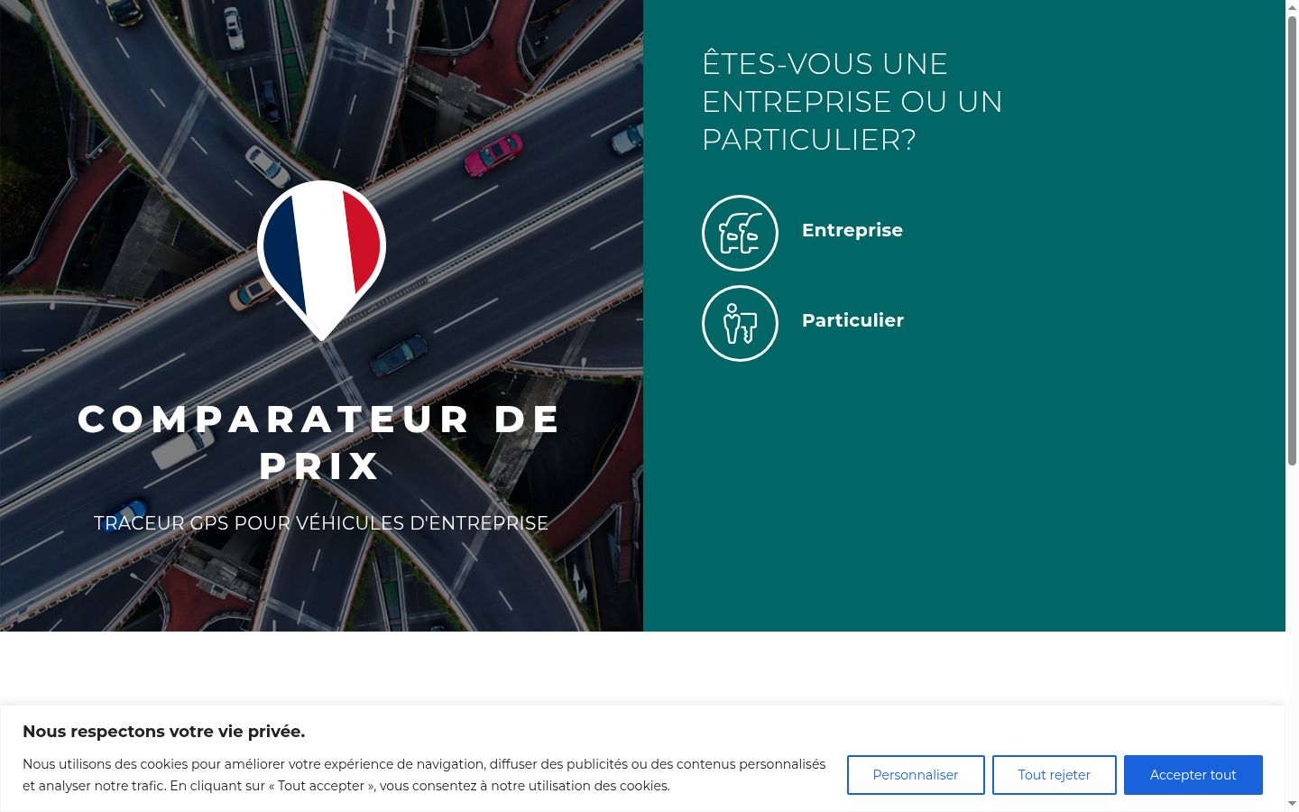 Capture d'écran de la bannière de consentement affichée avant toute interaction
