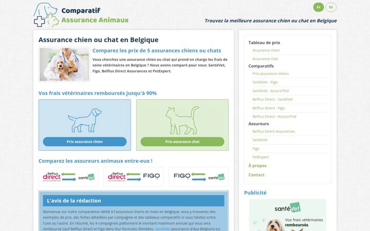 Screenshot of comparatif-assurance-animaux.be