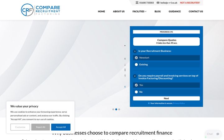 Screenshot of compare-recruitment-factoring.co.uk