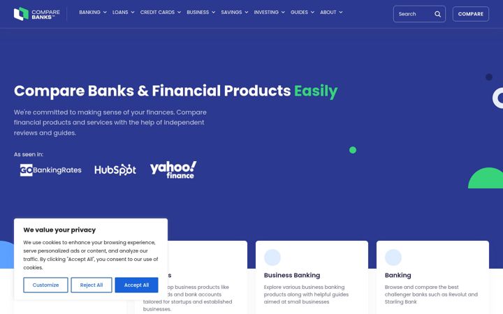 Screenshot of comparebanks.co.uk