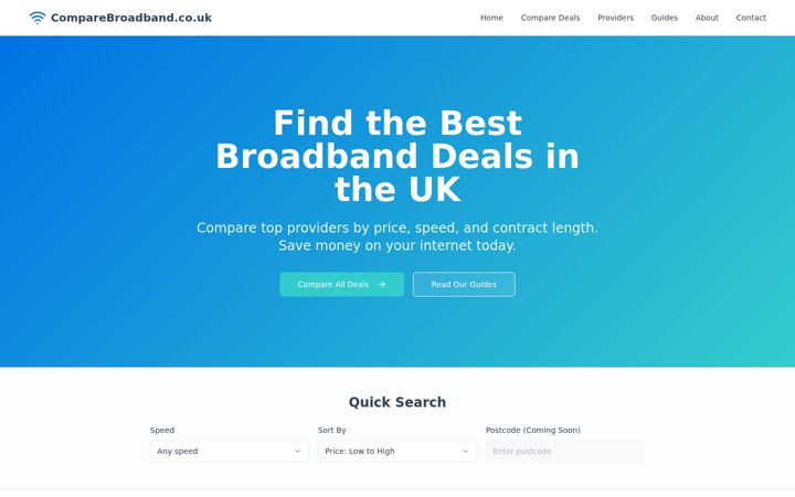 Screenshot of comparebroadband.co.uk