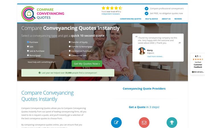 Snimka zaslona za compareconveyancingquotes.co.uk