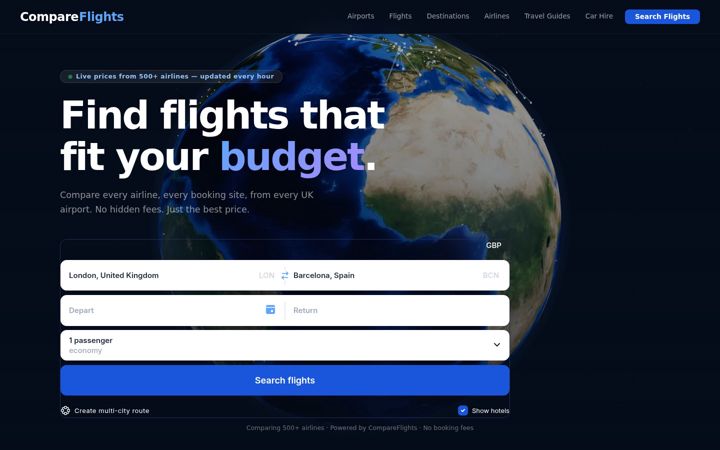 Captura de pantalla de compareflights.co.uk