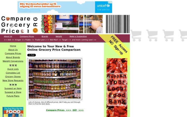 Captură de ecran a comparegroceryprices.org