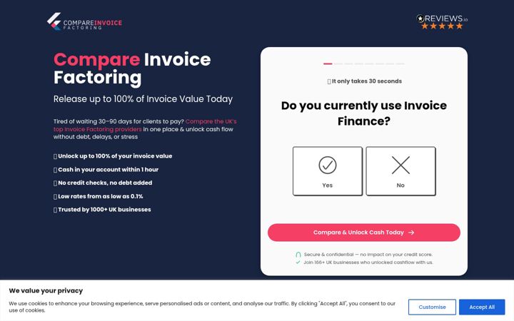 Screenshot of compareinvoicefactoring.co.uk