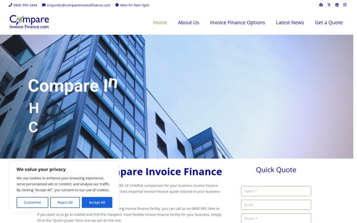 Screenshot of compareinvoicefinance.com