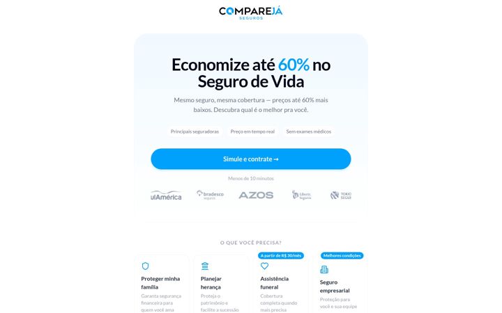 Snímek obrazovky comparejaseguros.com.br