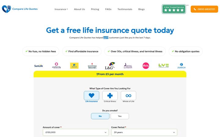 Screenshot of comparelifequotes.com