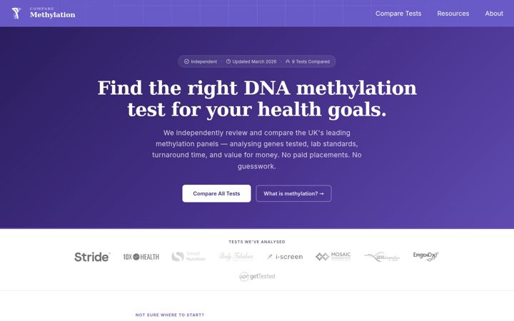Screenshot of comparemethylation.com