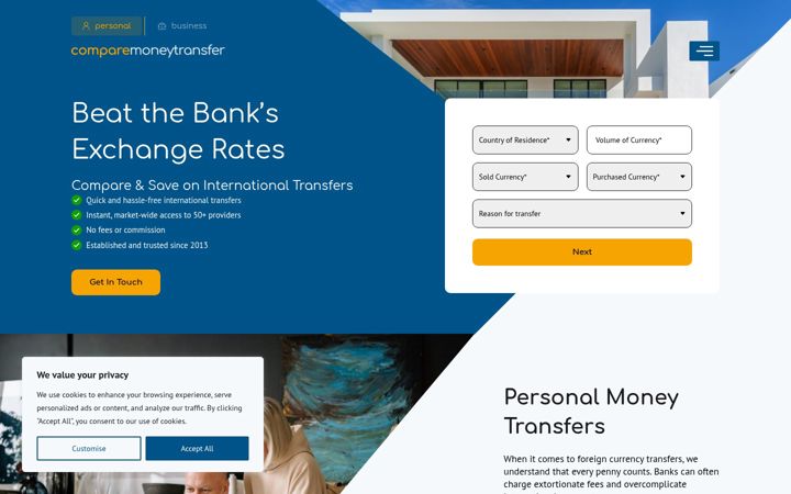 Screenshot of comparemoneytransfer.com