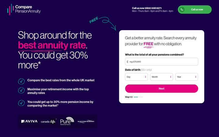 Screenshot of comparepensionannuity.co.uk