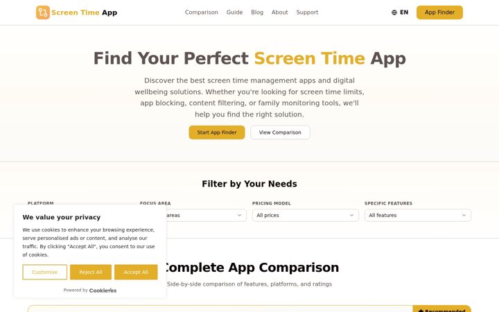Screenshot of comparescreentimeapps.com