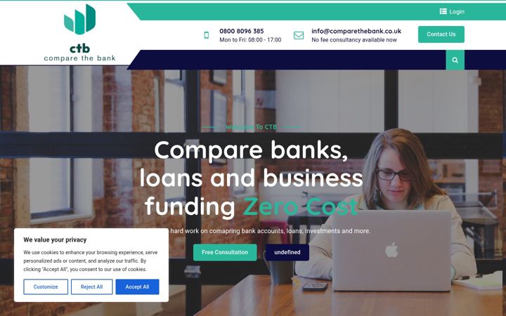 Captura de pantalla de comparethebank.co.uk