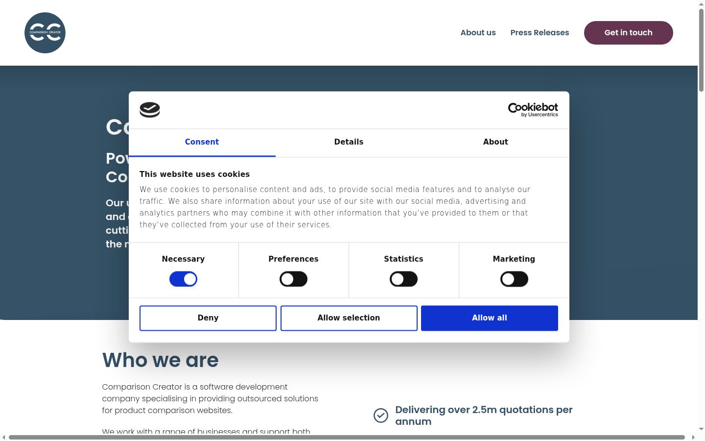 Screenshot tal-banner tal-kunsens muri qabel kwalunkwe interazzjoni