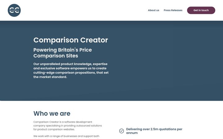 Screenshot of comparisoncreator.com