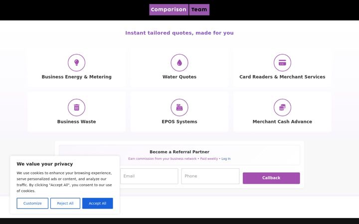 Screenshot of comparisonteam.com