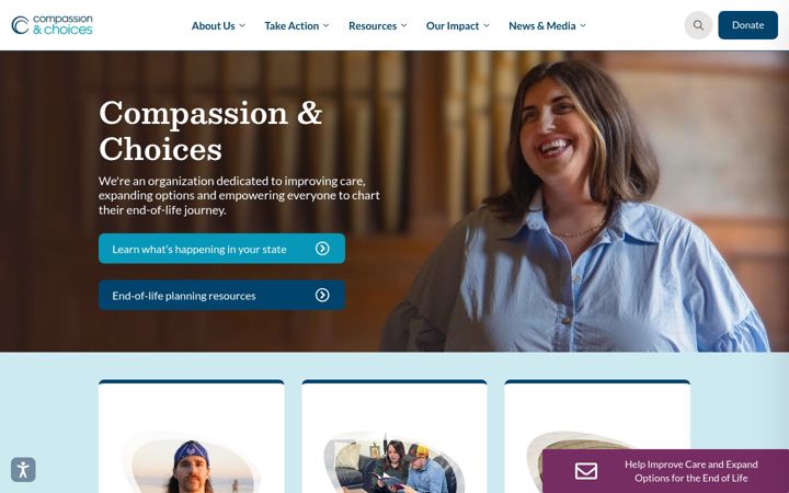 Screenshot ta' compassionandchoices.org