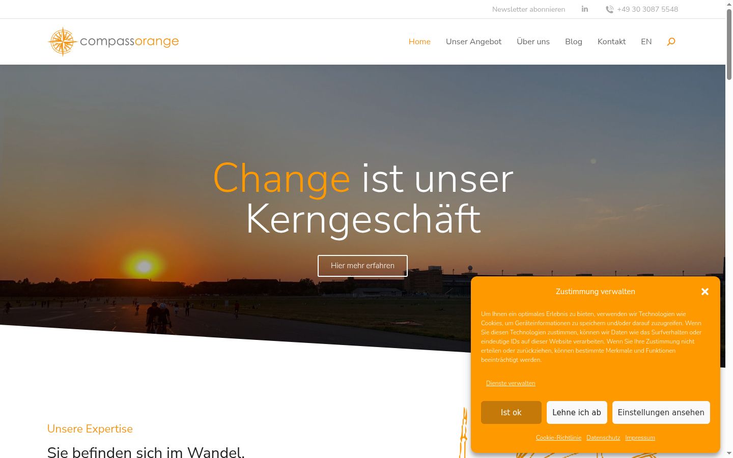 Screenshot des Einwilligungsbanners vor jeglicher Interaktion