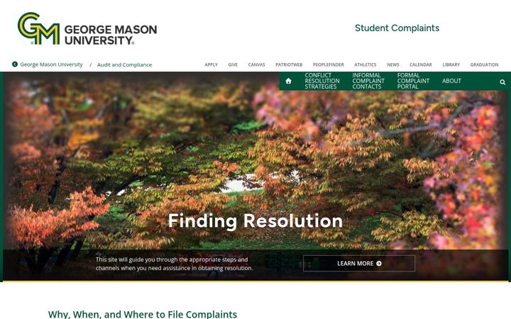 Screenshot von complaints.gmu.edu