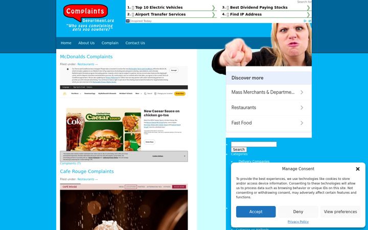 Screenshot of complaintsdepartment.org