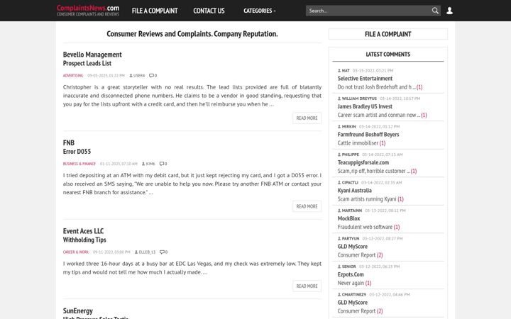 Screenshot of complaintsnews.com