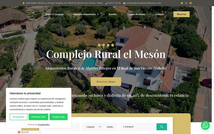 Screenshot of complejoruralelmeson.com