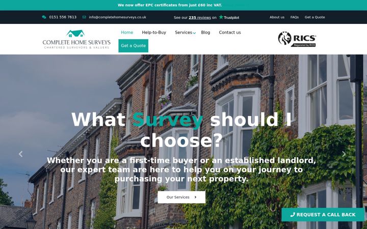 Ekrano kopija completehomesurveys.co.uk
